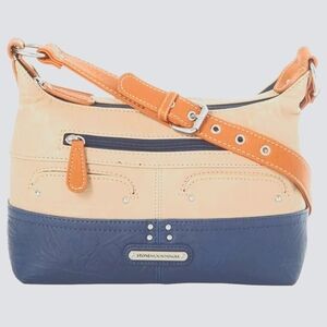 NWT Stone Mountain Sierra Purse Leather Crossbody Shoulder Bag Chino Navy Tan